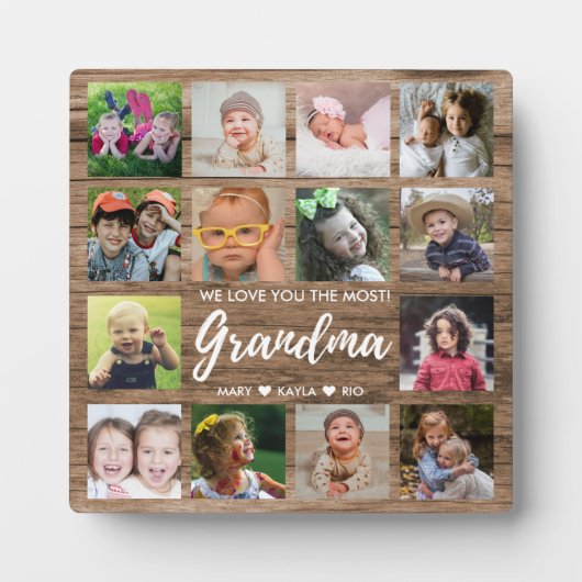 ウッド素朴14写真コラージュ私たちはおばあちゃんを愛している フォトプラーク (正面)