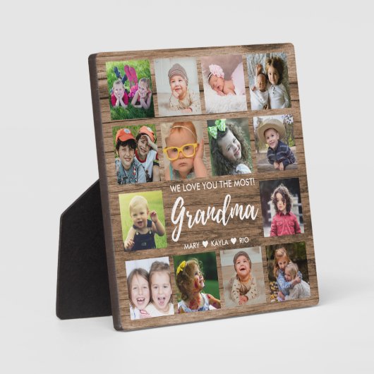 ウッド素朴14写真コラージュ私たちはおばあちゃんを愛している フォトプラーク (正面)