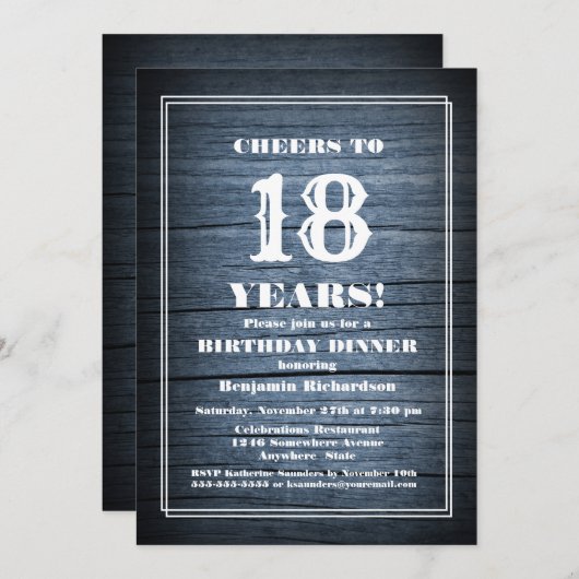 ウッド素朴18th誕生日ディナーパーティー 招待状 (正面/裏面)