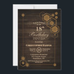 ウッド素朴18th誕生日ディナーパーティー 招待状<br><div class="desc">木目素朴18th誕生日ディナーパーティの招待状と幾何学的なユニーク金ゴールドフレーム。</div>