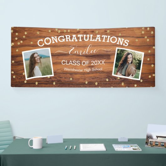 ウッド素朴2枚写真卒業 横断幕 (トレードショー)