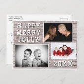 ウッド素朴3フォトコラージファミリーホリデーカード シーズンポストカード (正面/裏面)