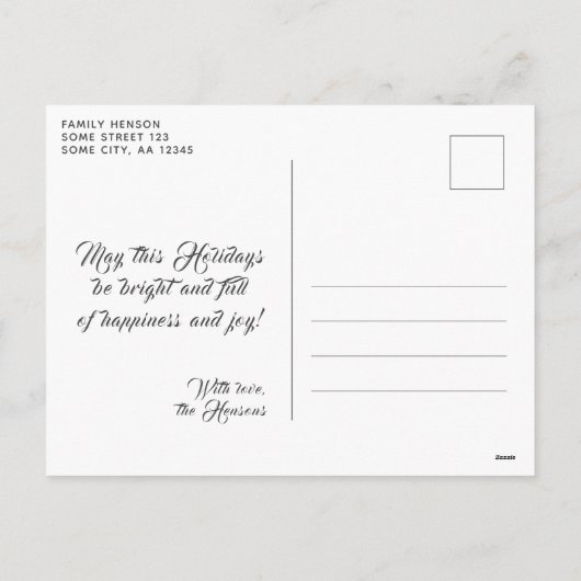 ウッド素朴3フォトコラージファミリーホリデーカード シーズンポストカード (裏面)