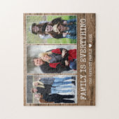 ウッド素朴3フォトコラージュファミリー名引用文 ジグソーパズル (縦)