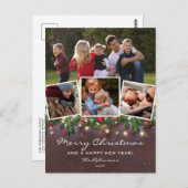 ウッド素朴4フォトクリスマスホリデー ポストカード (正面/裏面)