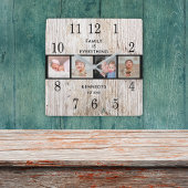 ウッド素朴4フォトコラージュファミリー引用文 スクエア壁時計