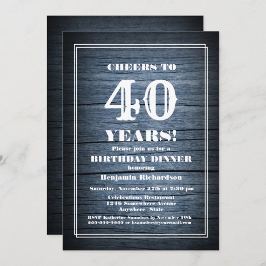 ウッド素朴40th誕生日ディナーパーティー 招待状 (正面/裏面)