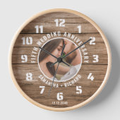 ウッド素朴5結婚周年記念夫婦の写真 壁時計 (正面)