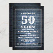 ウッド素朴50th誕生日ディナーパーティー 招待状 (正面/裏面)