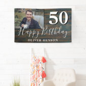 ウッド素朴50th誕生日パーティフォトバナー 横断幕 (インサイチュ)