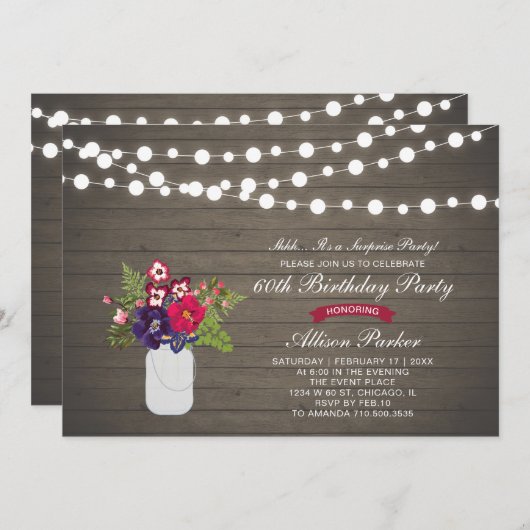 ウッド素朴60thサプライズ誕生日パーティー 招待状 (正面/裏面)
