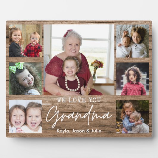 ウッド素朴7フォトコラージュ私たちはおばあちゃんを愛している フォトプラーク (正面)