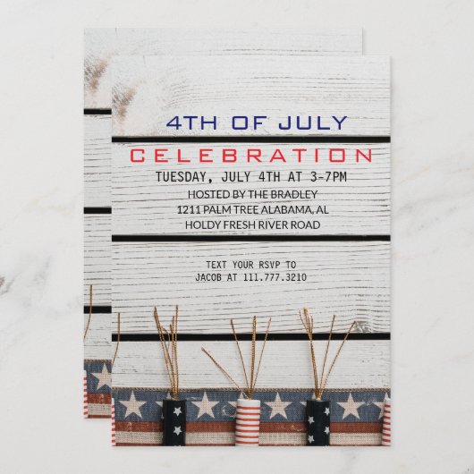 ウッド素朴7月4日独立記念日 招待状 (正面/裏面)