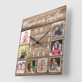 ウッド素朴8フォトコラージュ賛美ファミリ引用文 スクエア壁時計 (傾斜)