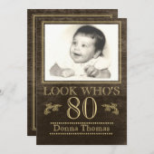 ウッド素朴80th誕生日写真 招待状 (正面/裏面)