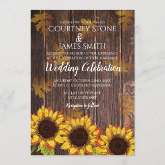 ウッド素朴&ひまわり |秋の結婚式 招待状
