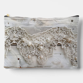 ウッド素朴&アンティークレース アクセサリーポーチ