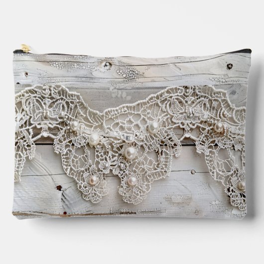 ウッド素朴&アンティークレース アクセサリーポーチ (正面)