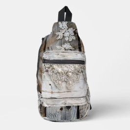 ウッド素朴&アンティークレース スリングバッグ