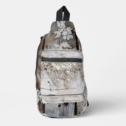 ウッド素朴&アンティークレース スリングバッグ (正面)