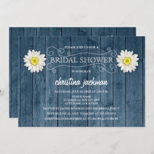 ウッド素朴・アンド・ホワイトデイジーブライダルシャワー 招待状 (正面/裏面)