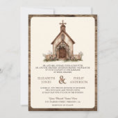 ウッド素朴・ウェスタン・チャペル・イン・ワン結婚ズ 招待状 (正面)