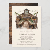 ウッド素朴&ストリングライトバーンブライダルシャワー 招待状 (正面/裏面)