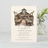 ウッド素朴&ストリングライトバーンブライダルシャワー 招待状 (スタンド正面)