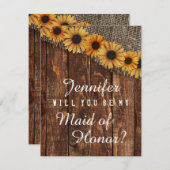 ウッド素朴&バーラップが私のメイド・オブ・オーナー(花嫁付き添い人) 招待状 (正面/裏面)