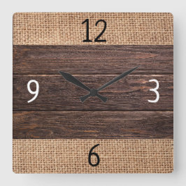 ウッド素朴&バーラップファームハウス スクエア壁時計