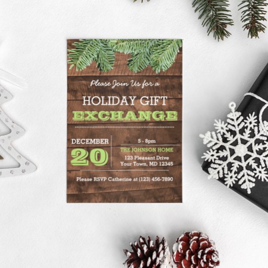 ウッド素朴&パインブランチズホリデー招待状 招待状