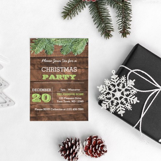 ウッド素朴&パインブランチホリデー招待状 招待状