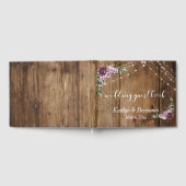 ウッド素朴、ピンクの花とライトのタイポグラフィ ゲストブック (全面)