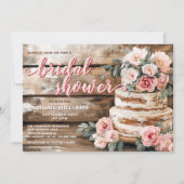ウッド素朴・ピンクローズケーキブライダルシャワー 招待状 (正面)