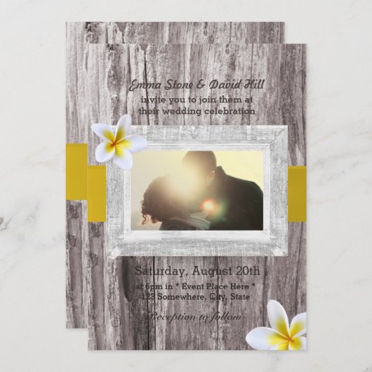 ウッド素朴&フラカスタムンギパニフォト結婚ズ 招待状 (正面/裏面)
