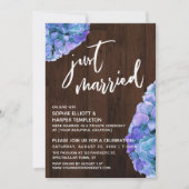 ウッド素朴&ブルーアジサイたった今結婚しました 招待状 (正面)