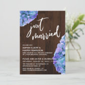 ウッド素朴&ブルーアジサイたった今結婚しました 招待状 (スタンド正面)