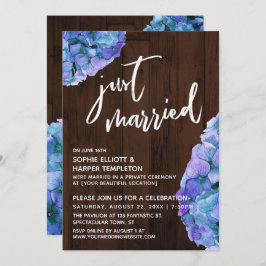 ウッド素朴&ブルーアジサイたった今結婚しました 招待状