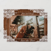 ウッド素朴&ホワイトレース結婚の写真 セーブザデート (正面/裏面)