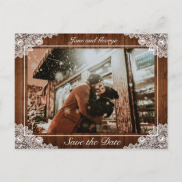 ウッド素朴&ホワイトレース結婚の写真 案内ポストカード