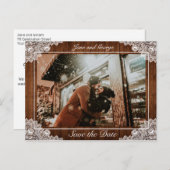 ウッド素朴&ホワイトレース結婚の写真 案内ポストカード (正面/裏面)