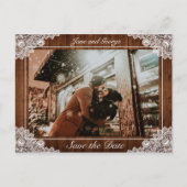 ウッド素朴&ホワイトレース結婚の写真 案内ポストカード (正面)