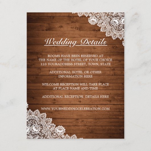 ウッド素朴&ホワイトレース結婚の詳細 エンクロージャーカード (正面)