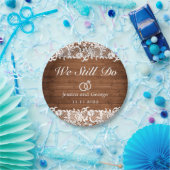 ウッド素朴&ホワイトレース結婚記念日 ペーパープレート (パーティー)