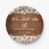 ウッド素朴&ホワイトレース結婚記念日 ペーパープレート (正面)