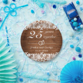 ウッド素朴&ホワイトレース結婚記念日 ペーパープレート (パーティー)