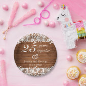 ウッド素朴&ホワイトレース結婚記念日 ペーパープレート (パーティー)