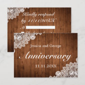 ウッド素朴&ホワイトレース結婚記念日 出欠カード (正面/裏面)