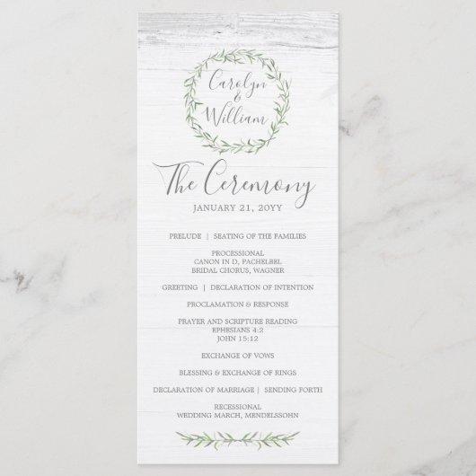 ウッド素朴&ボタニカルリース結婚式 プログラム (正面)