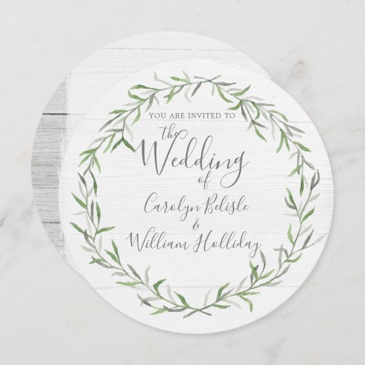 ウッド素朴・ボタニカル葉結婚式招待状 招待状 (正面/裏面)